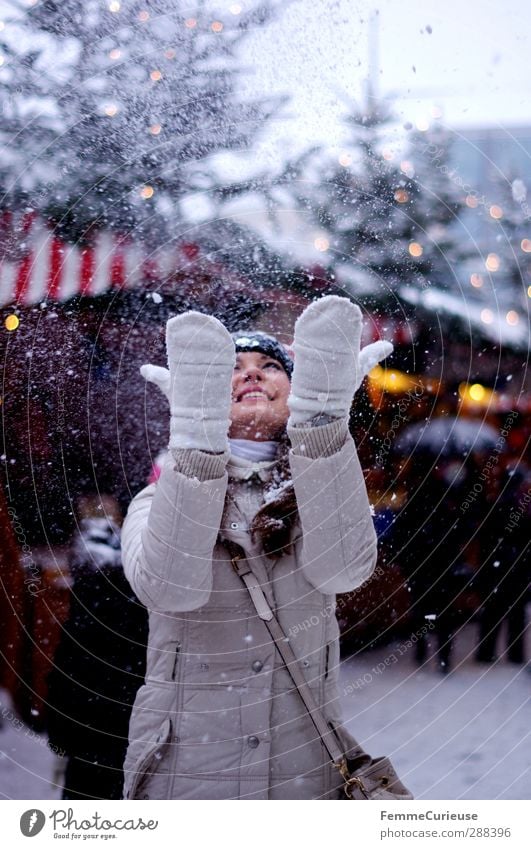 Snowflakes, white skirts. :-) Feminine Young woman Youth (Young adults) Woman Adults 1 Human being 18 - 30 years Joy Moody Christmas & Advent Winter Snowfall