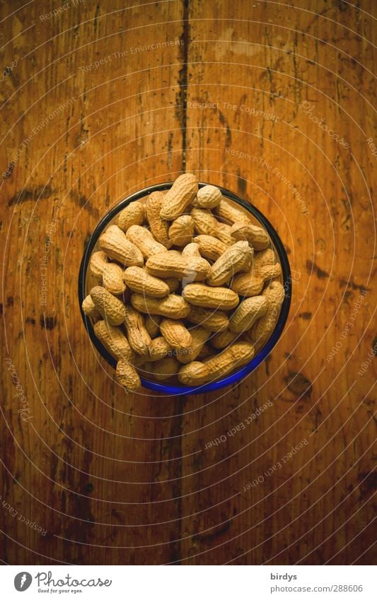 peanuts Peanut Bowl Table Wooden table To enjoy Delicious Round Snack Nibbles Nut Food photograph Colour photo Interior shot Deserted Copy Space top