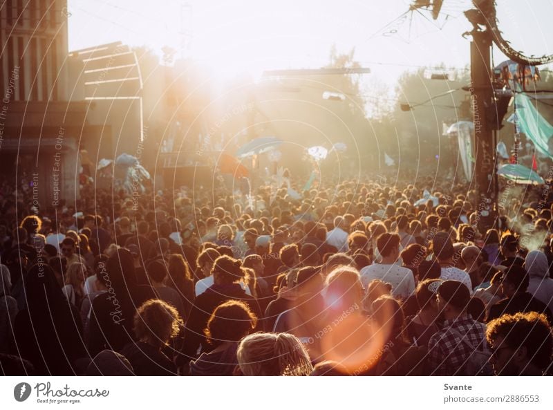 Crowd at summer music Festival Lifestyle Joy Summer Party Music Feasts & Celebrations Human being Crowd of people Listen to music Concert Outdoor festival