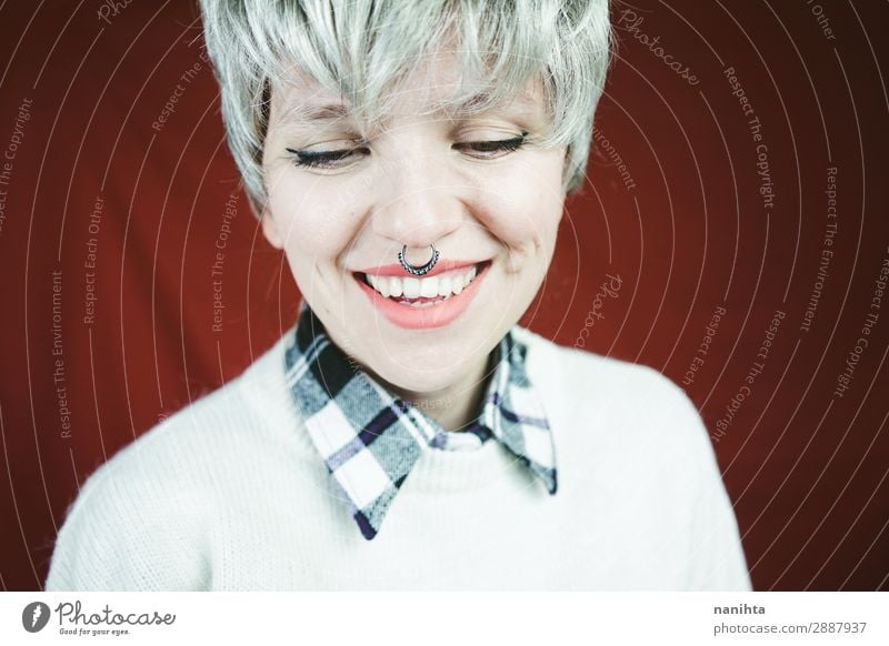 Beautiful and happy woman with gray hair Style Hair and hairstyles Face Relaxation Human being Feminine Androgynous Woman Adults Youth (Young adults) 1