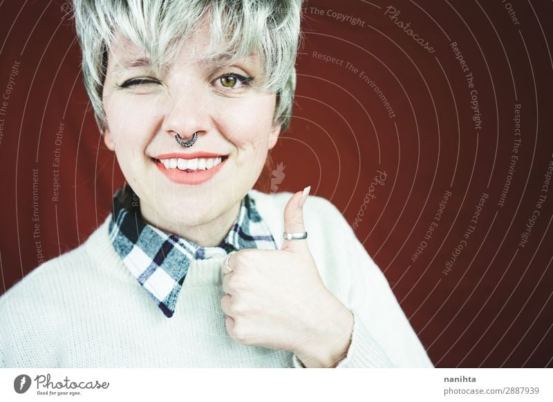 Beautiful and happy woman with gray hair Style Hair and hairstyles Face Relaxation Human being Feminine Androgynous Woman Adults Youth (Young adults) 1