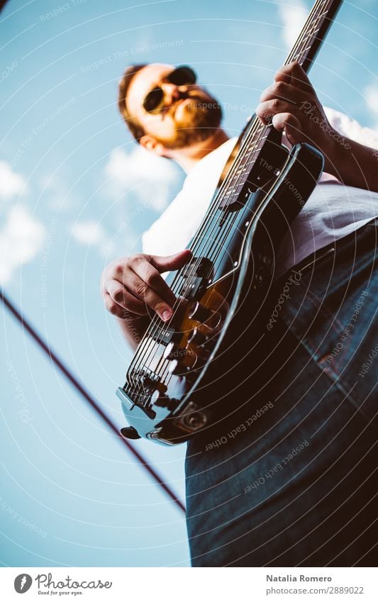 outdoor photo session with a bass player and his instruments Playing Entertainment Music Human being Man Adults Concert Band Musician Guitar Nature Rock Black