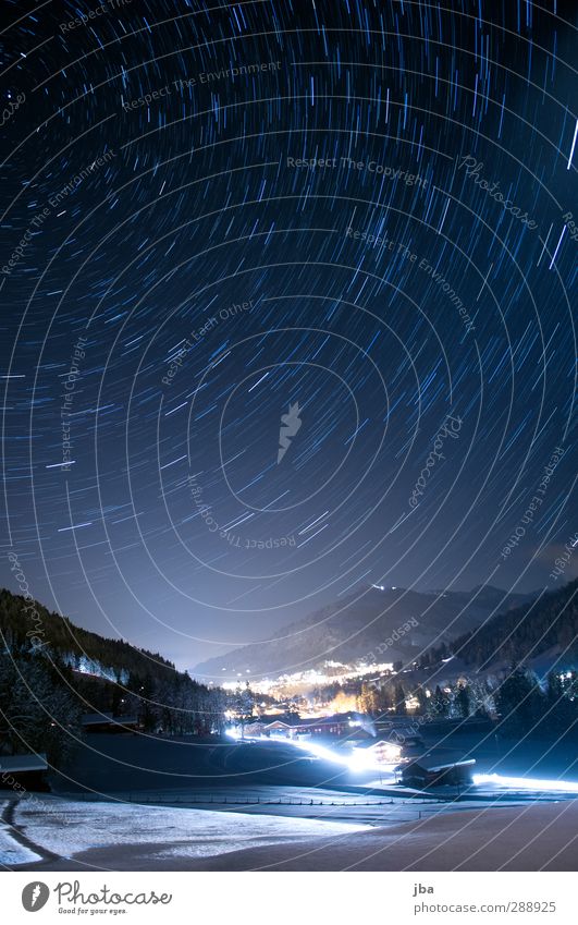 Winter Night II Snow Mountain Nature Landscape Sky Clouds Night sky Stars Beautiful weather Alps Peak Gstaad Saanenland Switzerland