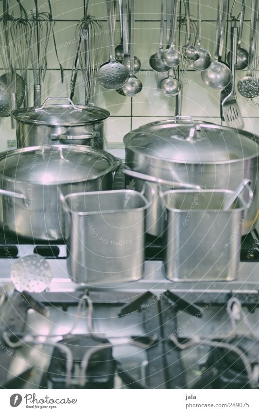 cooking studio Pot Ladle Beater Kitchen Stove & Oven Authentic Glittering Clean Gray Silver Colour photo Interior shot Deserted Day