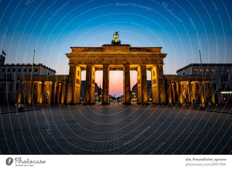 Morning sun in Berlin VI Cloudless sky Sunrise Sunset Germany Europe Town Capital city Downtown Deserted Tourist Attraction Landmark Brandenburg Gate