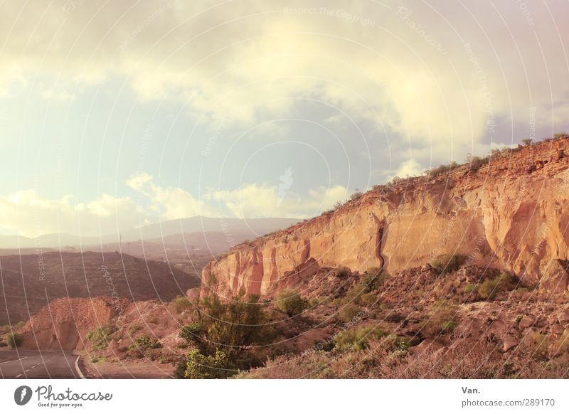 I Roque Nature Landscape Earth Sky Clouds Grass Bushes Hill Rock Street Stone Dry Red Colour photo Subdued colour Exterior shot Deserted Day Light