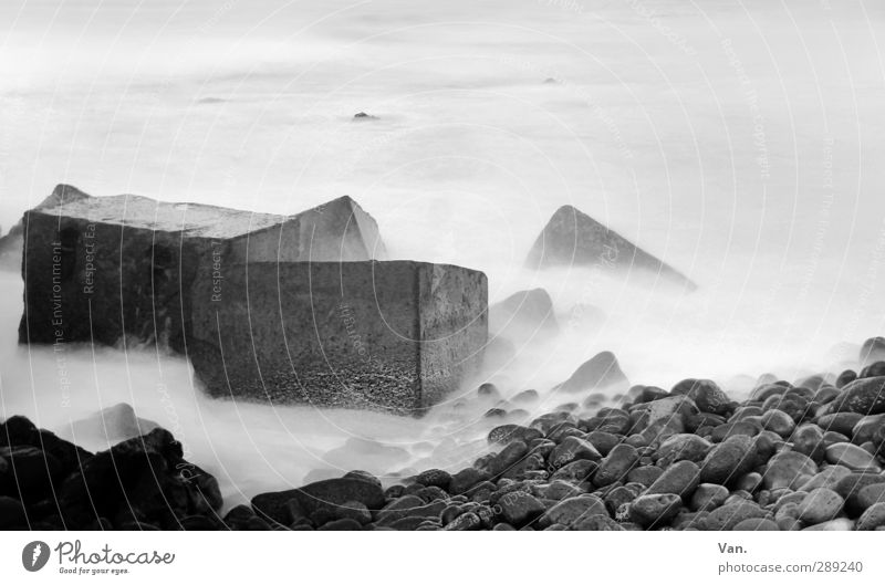 fabric softener Environment Landscape Water Rock Coast Ocean Stone Concrete Bright Soft Gravel beach Block Cuboid Black & white photo Exterior shot Experimental