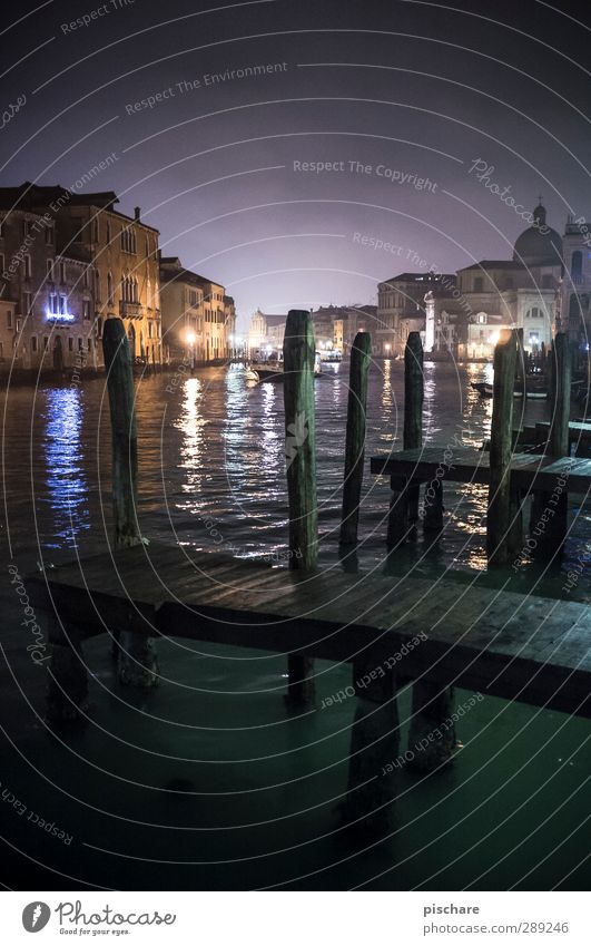 Venice River Town Old town Dome Building Tourist Attraction Longing Wanderlust Canal Grande Footbridge Italy Water Colour photo Exterior shot Deserted Night