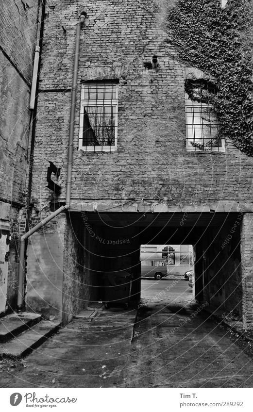 Berlin Capital city Downtown Old town Deserted House (Residential Structure) Gate Wall (barrier) Wall (building) Window Senior citizen Passage Grating Wet