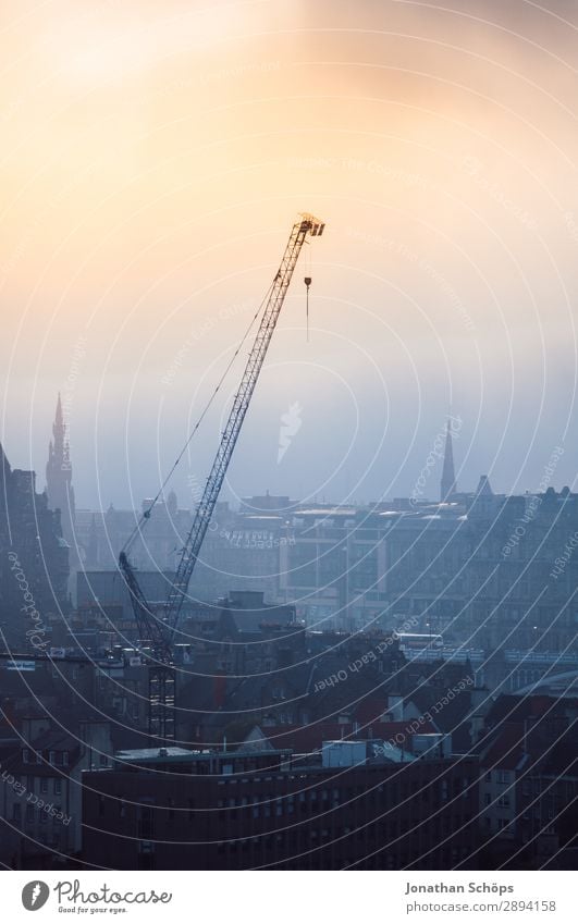 Crane in Edinburgh Vacation & Travel Tourism Freedom Hiking Construction site Fog Town Capital city Downtown Skyline Populated Manmade structures Building