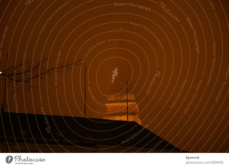 Dunstiger Kiel City Hall Tower Sightseeing City trip Night sky Fog Town Port City Downtown Old town Skyline City hall Spire Tourist Attraction Landmark Monument