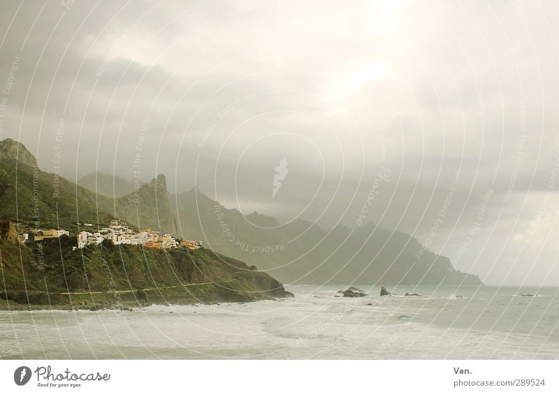 End of the world. Storm's coming. Nature Landscape Water Sky Clouds Bad weather Thunder and lightning Grass Hill Rock Mountain Coast Ocean Atlantic Ocean Cliff