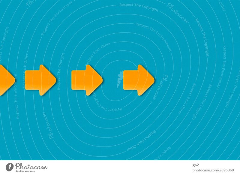 Arrows to the right Paper Sign Esthetic Simple Blue Yellow Orange Beginning Advancement Problem solving Arrangement Teamwork Date Lanes & trails Target