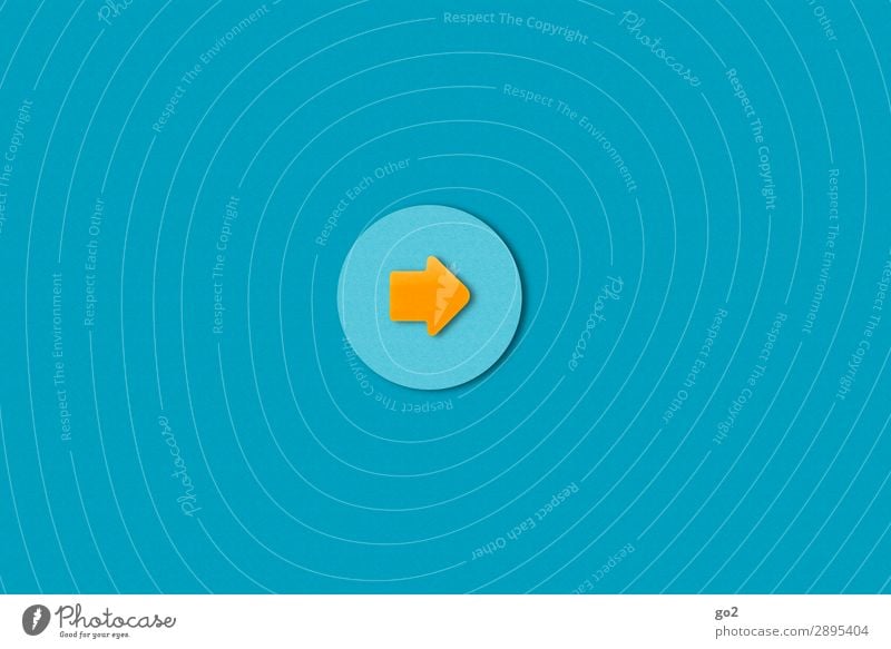 Arrow to the right Sign Signs and labeling Signage Warning sign Circle Esthetic Simple Round Blue Orange Beginning Problem solving Arrangement Lanes & trails