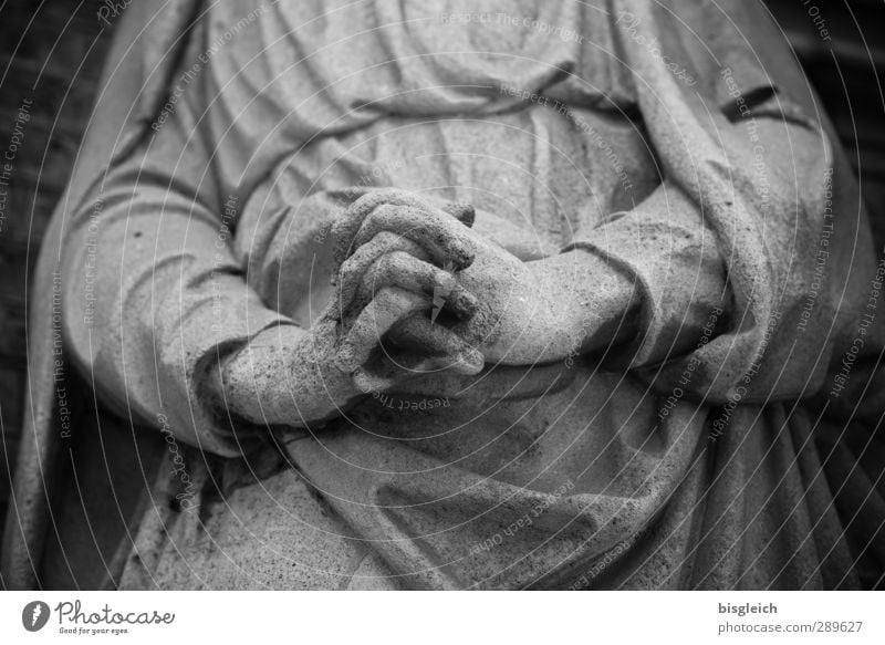 praying hands Human being Feminine Arm Hand 1 Art Sculpture Stone Gray Calm Hope Belief Prayer Virgin Mary Black & white photo Exterior shot