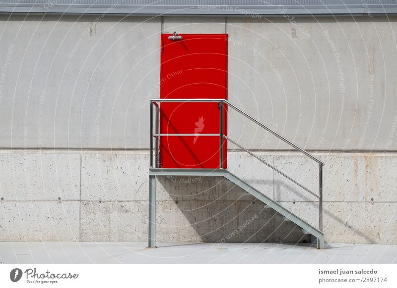 red door on the white wall Door Red Metal Consistency Wall (building) White Pattern Broken Neutral Background Minimal Old Abandon Ruin Street Exterior shot