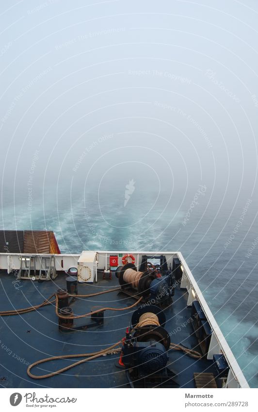 Foggy way to Norway Spring North Sea Ocean Navigation Passenger ship Rope Loneliness Pain Infinity Past Colour photo Exterior shot Aerial photograph Deserted