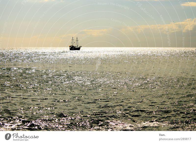 Waterworld Nature Sky Clouds Horizon Waves Ocean Atlantic Ocean Navigation Sailing ship Blue Far-off places Colour photo Subdued colour Exterior shot Day