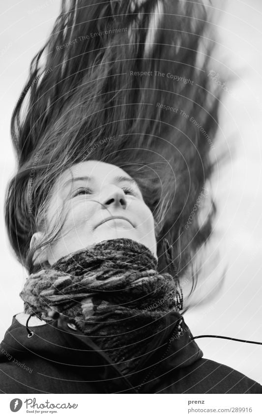 hair Human being Feminine Woman Adults Head Hair and hairstyles 1 45 - 60 years Long-haired Black White Rag Face Black & white photo Exterior shot Day