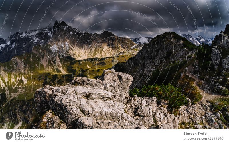 Allgäu Alps Hiking Far-off places Freedom Summer Mountain Nebelhorn Oberstdorf Environment Landscape Storm clouds Climate Thunder and lightning Peak Threat Dark