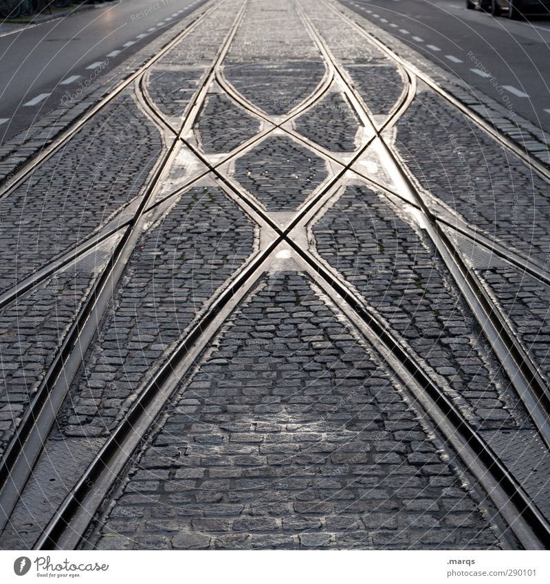 switch Transport Traffic infrastructure Passenger traffic Public transit Rail transport Train travel Tram Railroad tracks Switch Cobblestones Street Stone Metal