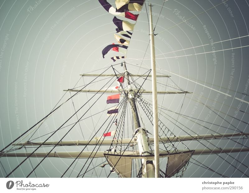 ahoy Navigation Inland navigation Cruise Boating trip Yacht Sailing ship Steel Flag Tall Retro Mast International Flying the flag Flagpole Exterior shot