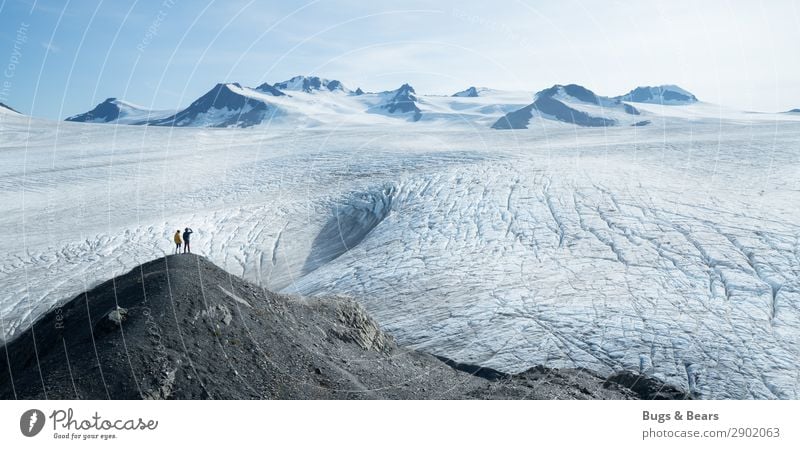 Glacier field in Alaska Trip Adventure Far-off places Freedom Expedition Winter Snow Winter vacation Mountain Hiking Couple Partner 2 Human being Nature