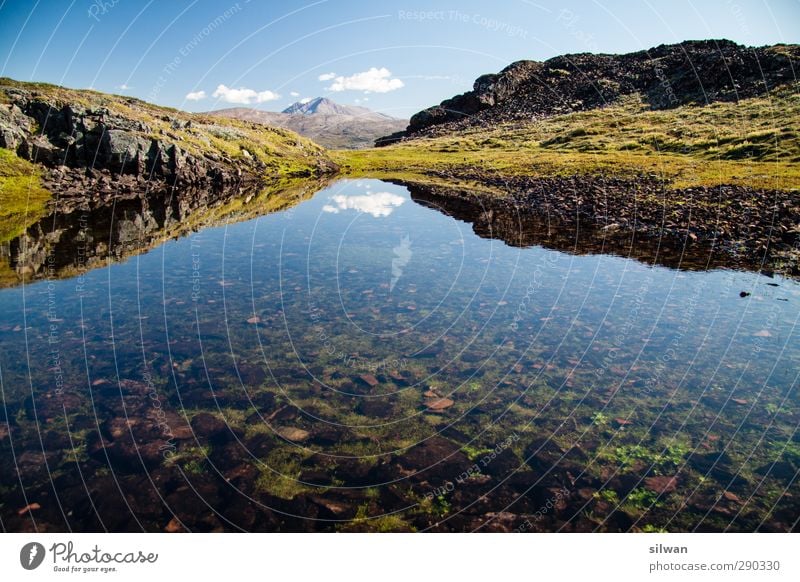 Green(mirror #I)land Landscape Water Sky Clouds Horizon Autumn Beautiful weather Peak Pond Infinity Greenland Clarity Reflection Seaweed Stone Sea bed