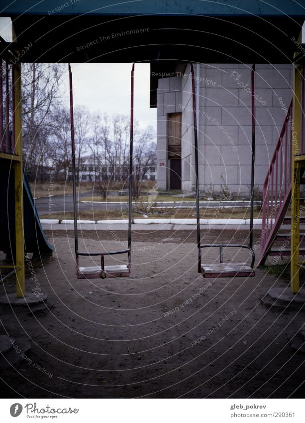 lonely playground Children's game Sand Utilize Playing Wait Old Poverty ideal Expired Colour photo Exterior shot Deserted Isolated Image Neutral Background Day