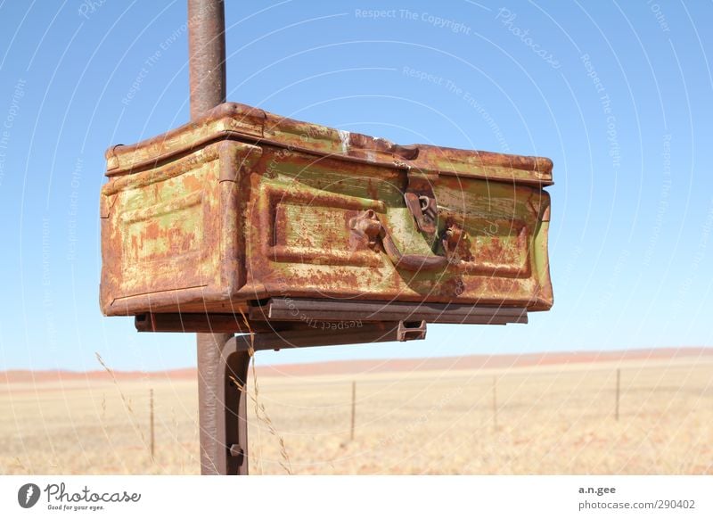 desert mailbox Metal Lock Blue Brown Suitcase Rust Old Ancient rusty Derelict shabby Closed Mailbox Namibia Africa Desert Broken Vacation & Travel Luggage