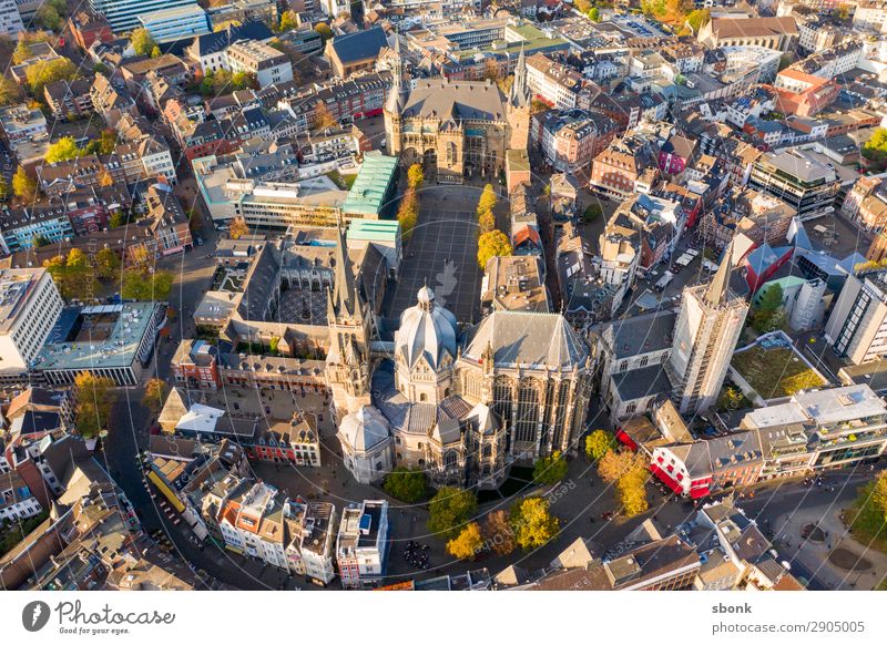 Aachen Town Capital city Downtown Outskirts Old town Tourist Attraction Landmark Monument Religion and faith aces aix-la-chapelle City aerial Colour photo