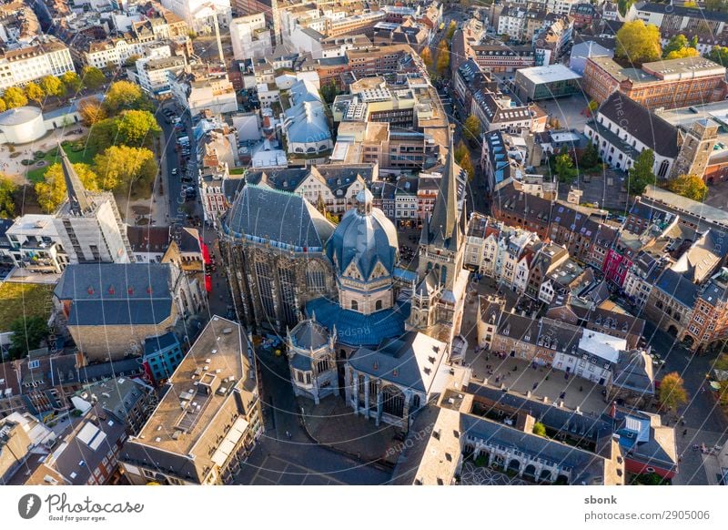 Aachen Town Downtown Old town Tourist Attraction Landmark Monument Religion and faith aces aix-la-chapelle City aerial Colour photo