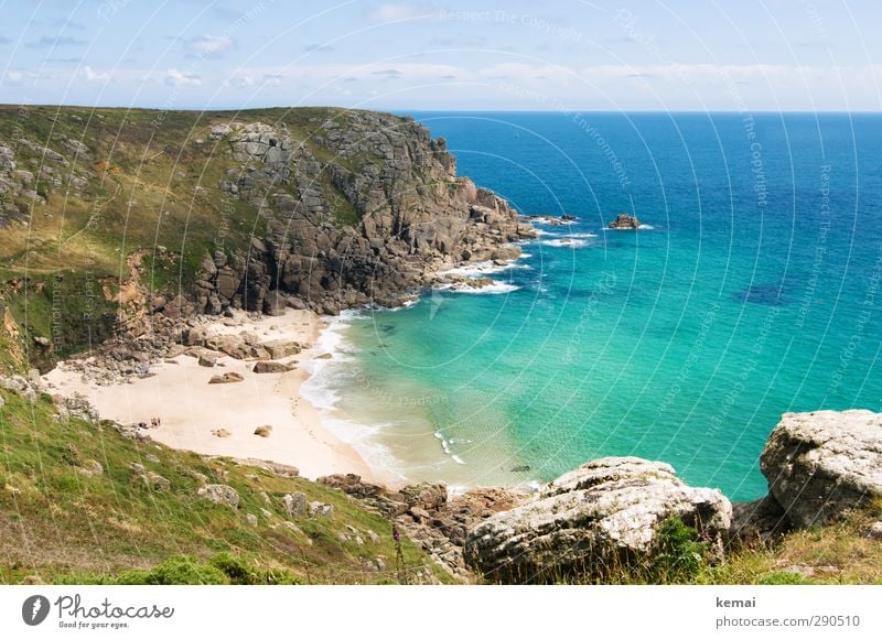 Visit Cornwall! Vacation & Travel Tourism Summer vacation Environment Nature Landscape Plant Sky Clouds Sunlight Beautiful weather Moss Hill Waves Coast Beach