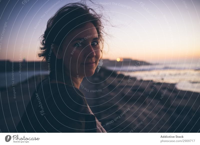 Beautiful female near waving sea Woman Beach Ocean Waves Sky Tarifa Spain Vacation & Travel Relaxation Rest Leisure and hobbies Lifestyle Resort Coast Tide