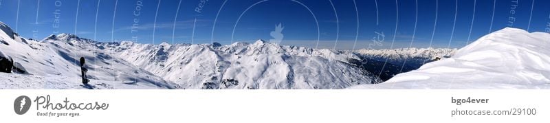 mountain panorama Mountain range Panorama (View) Snowboard Large Panorama (Format) Snowcapped peak Snowscape Blue sky Beautiful weather Break Winter's day