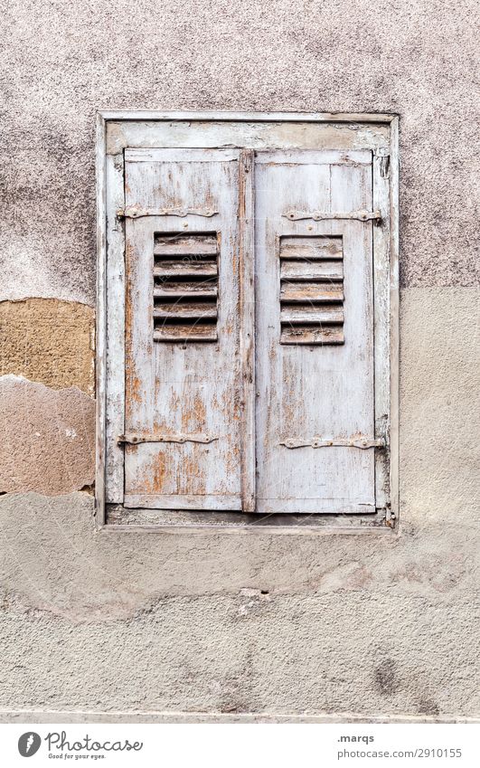 windows Living or residing Facade Window Old Decline Closed Shutter 1 Colour photo Exterior shot Deserted Copy Space top Copy Space bottom