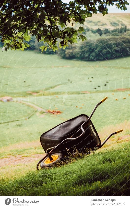 Wheelbarrow on a meadow near Edinburgh Hiking Nature Landscape Green Great Britain Cart Pentland Hills Scotland Lie National Park Meadow Gardening Farm