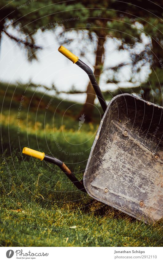 Wheelbarrow on a meadow near Edinburgh Hiking Nature Landscape Green Great Britain Cart Pentland Hills Scotland Lie National Park Garden Gardening Yellow