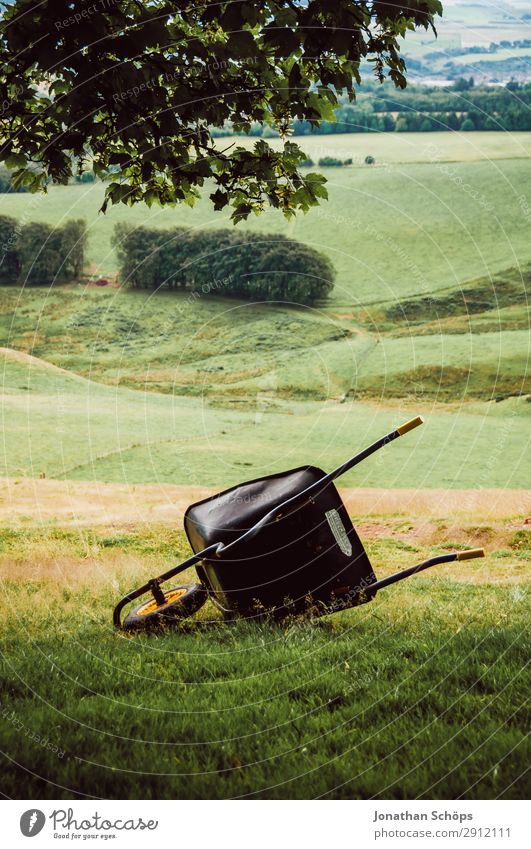 Wheelbarrow on a meadow near Edinburgh Hiking Nature Landscape Green Great Britain Cart Pentland Hills Scotland National Park Lie Gardening Meadow Colour photo