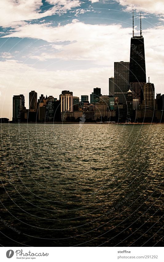 Northern Downtown Chicago Sky Beautiful weather Lake Michigan Lake USA Town Skyline High-rise Landmark Hancock Center Esthetic Exceptional Colour photo