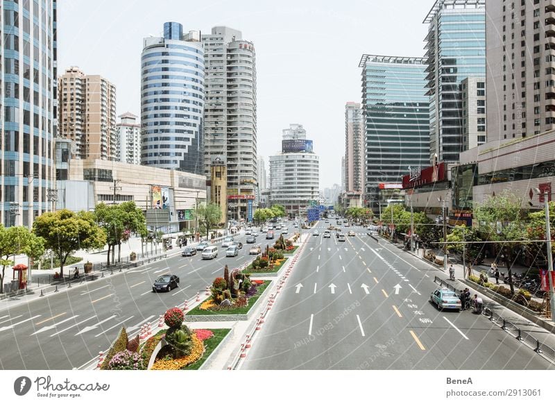 Street scene in Shanghai, China Life Vacation & Travel Human being Asia Town Downtown Pedestrian precinct Skyline Overpopulated House (Residential Structure)