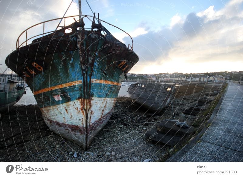 Pot choice Sky Clouds Navigation Passenger ship Wreck ship graveyard Maritime Jetty Harbour Inner harbour Port City Promenade Old Historic Broken Trashy