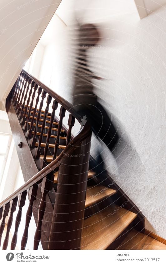 swing Lifestyle Interior design Stairs Banister Human being 1 Happiness Anticipation Movement Joy Speed Skid Dynamics Swing Colour photo Interior shot