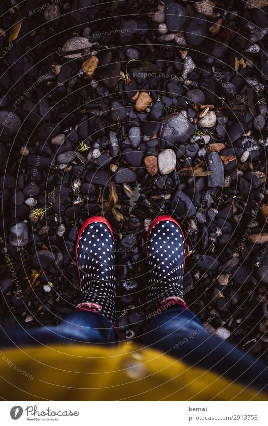 rubber boot time Lifestyle Style Harmonious Well-being Contentment Calm Leisure and hobbies Trip Freedom Human being 1 Nature Bad weather Rain Coast Beach