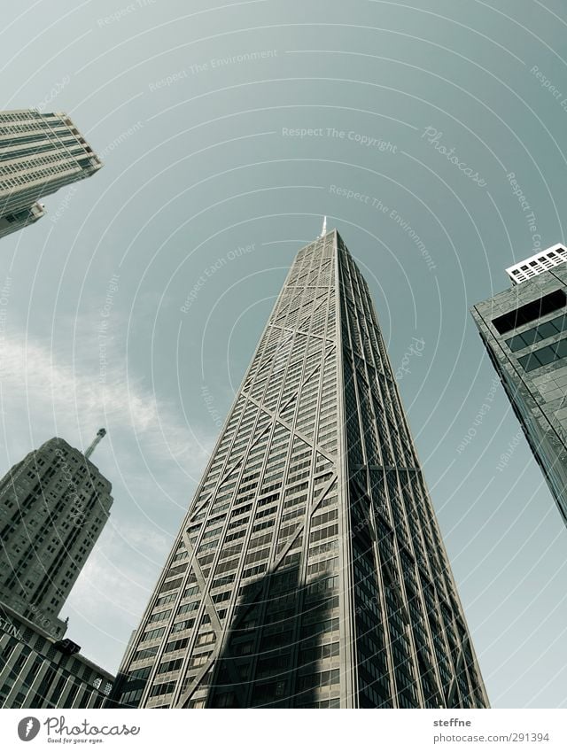 sky is the limit Cloudless sky Beautiful weather Chicago USA Town Downtown Skyline High-rise Manmade structures Facade Hancock Center Tall Colour photo