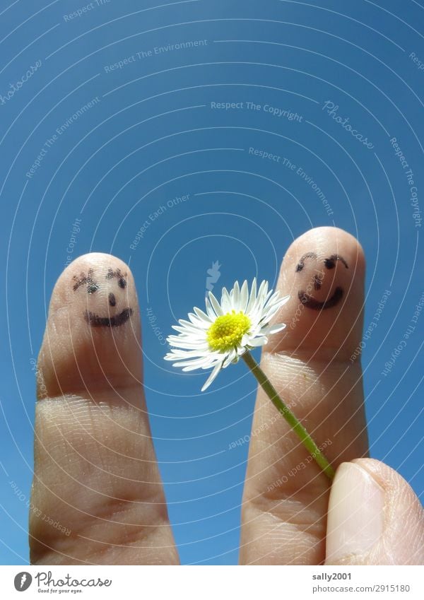 for you... Face Fingers 2 Human being Cloudless sky Beautiful weather Flower Daisy Rutting season Love Friendliness Happiness Happy Joy Joie de vivre (Vitality)