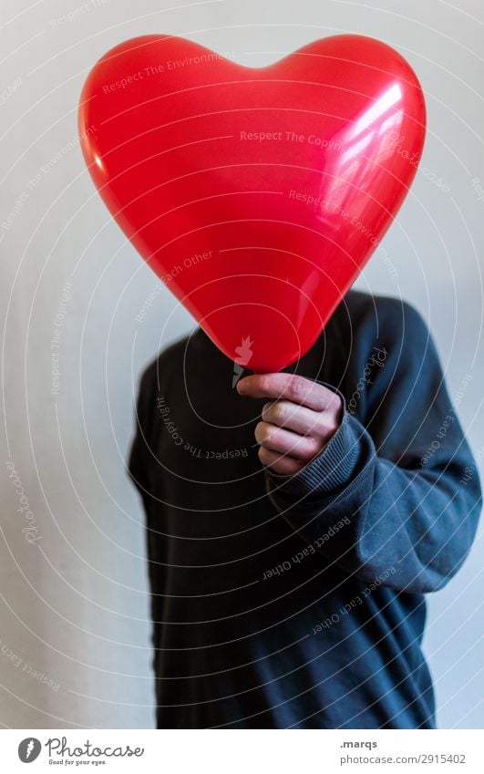 I give you my heart Masculine Man Adults Upper body 1 Human being Sweater Balloon Heart Love Emotions Infatuation Romance Relationship Donate Valentine's Day