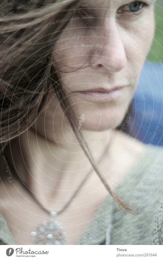 contemplative face a woman with waving hair Woman Adults Head Hair and hairstyles Face 1 Human being 30 - 45 years Brunette Long-haired Think Natural Emotions