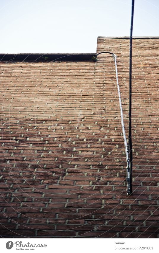 wall cable Manmade structures Wall (barrier) Wall (building) Facade Red Brick Brick red Brick wall Cable Electricity Connection Telephone cable Vertical Line