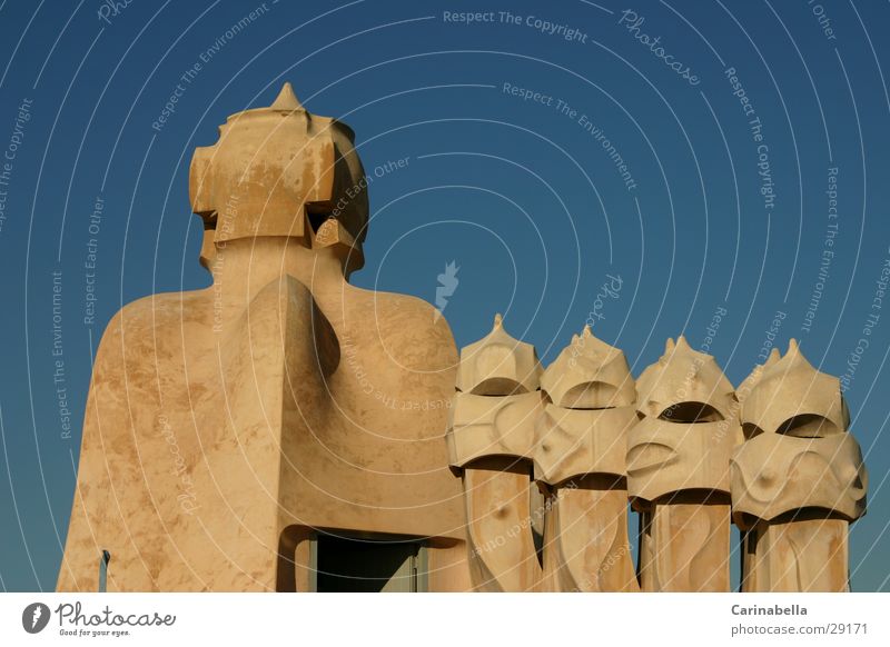 chimneys Barcelona Roof Fireside Art Architecture Joy Sky Gaudi Deserted Blue sky